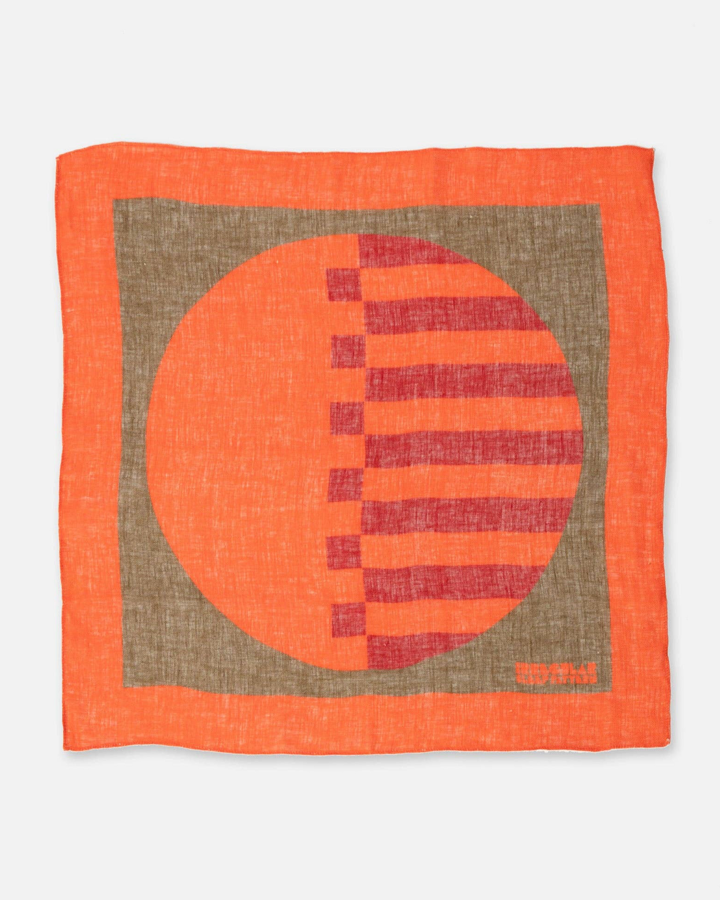Marmalade orange & brown fabric napkin or scarf with a circular design