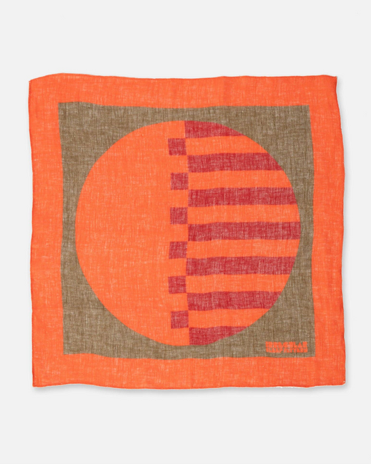 Marmalade orange & brown fabric napkin or scarf with a circular design