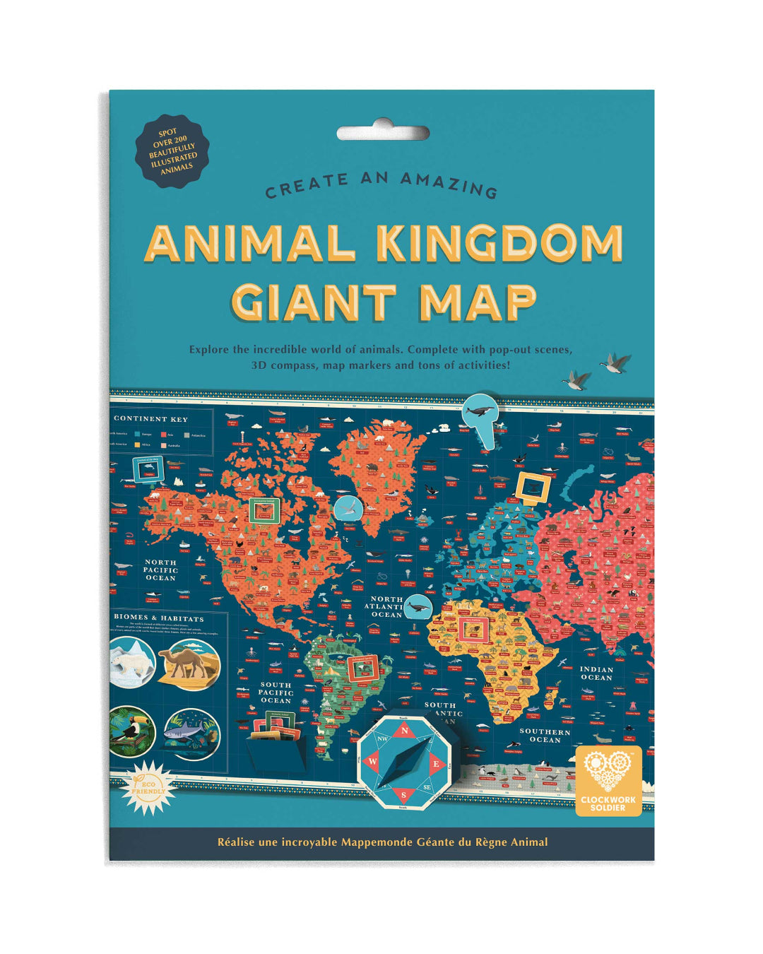 Packaged animal kingdom giant map with colourful world map design.