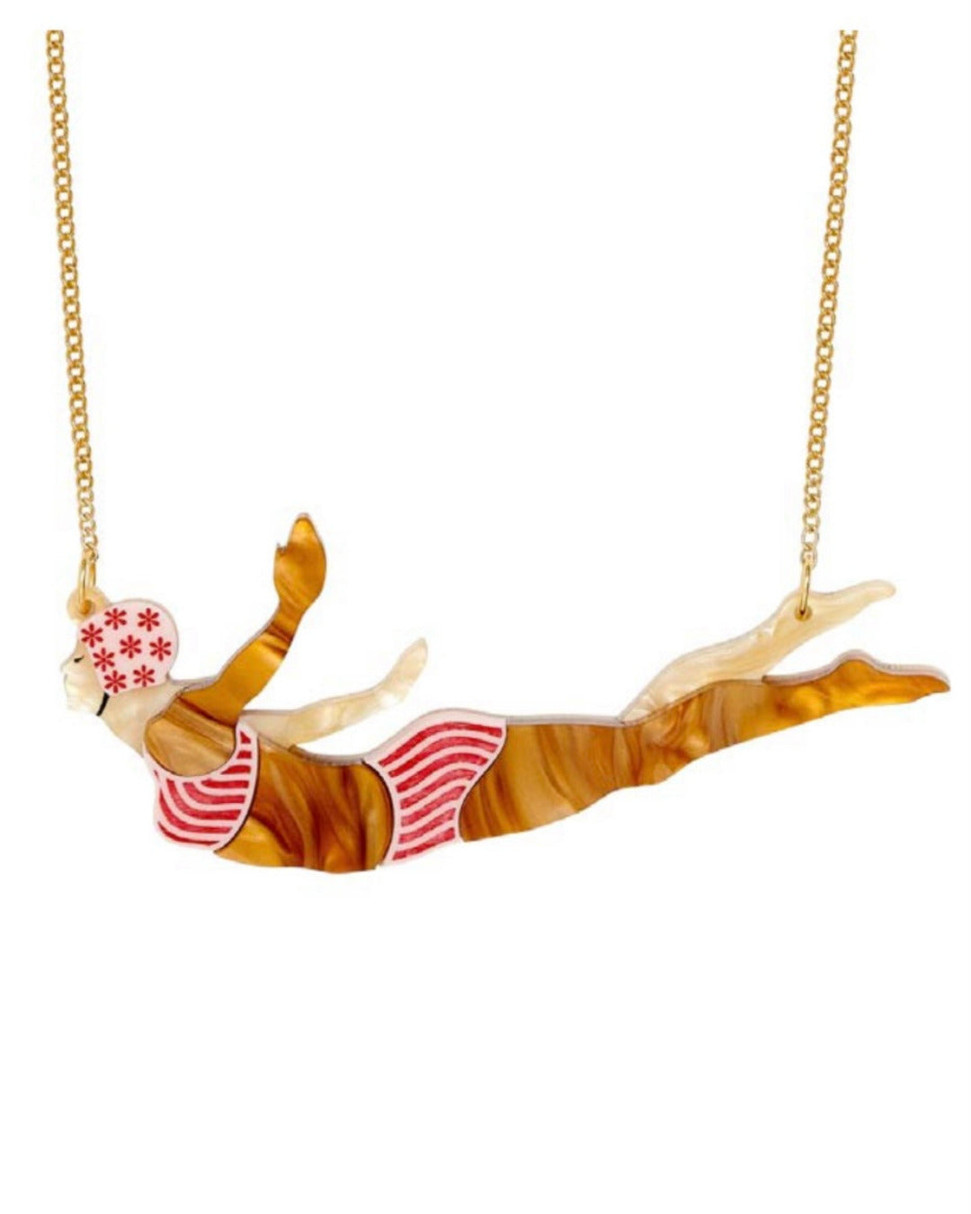 Necklace with a pendant of a woman in a swimsuit on a white background