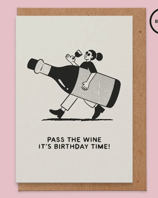 Pass The Wine Birthday Card-Studio Boketto-My Beautiful Caravan