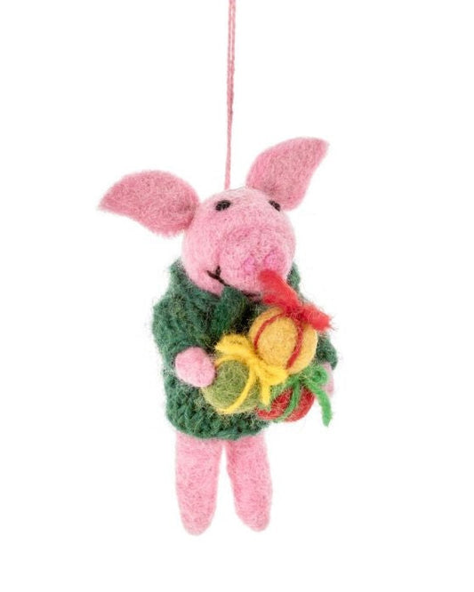 Poppy the Pig Hanging Christmas Decoration-Felt So Good-My Beautiful Caravan