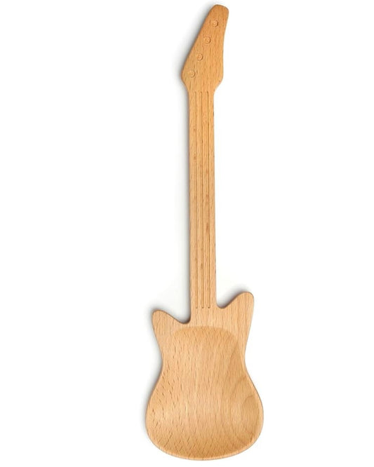 Wooden guitar-shaped spoon on a white background