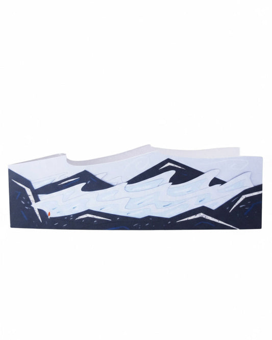 Rectangular cut out card with sea swell waves design on a white background