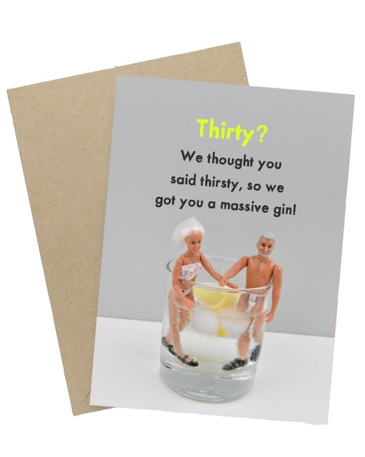 Thirty/ Thirsty Birthday Card - Jeffrey & Janice-Bold & Bright-My Beautiful Caravan