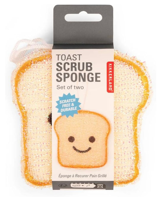 Toast scrub sponge set with packaging on a white background