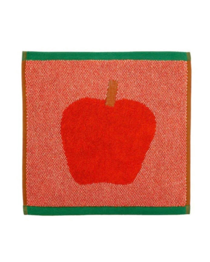 Square towelling facecloth with red apple design