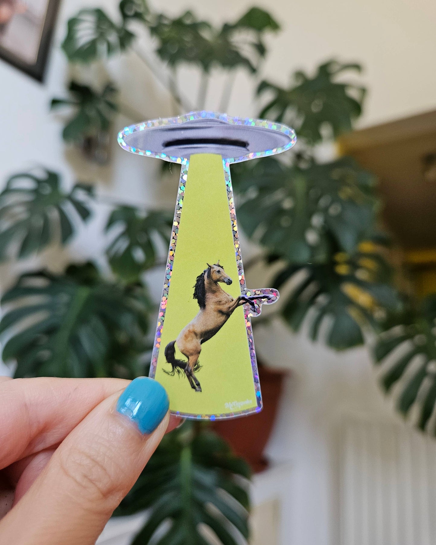 Horse Abduction UFO Glitter Sticker