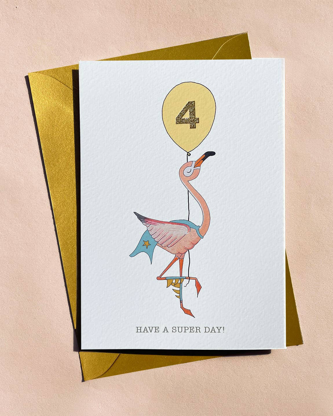 Age 4 Flamingo Birthday Card