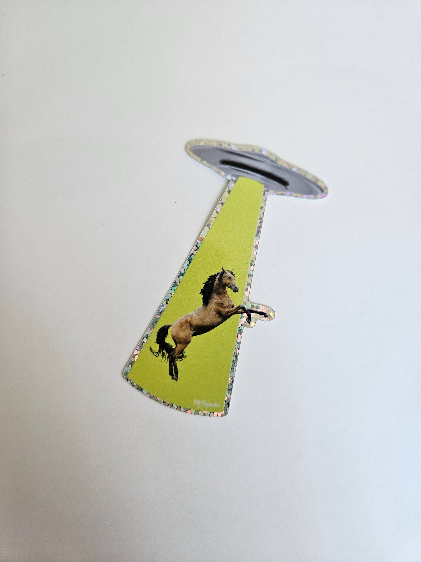 Horse Abduction UFO Glitter Sticker
